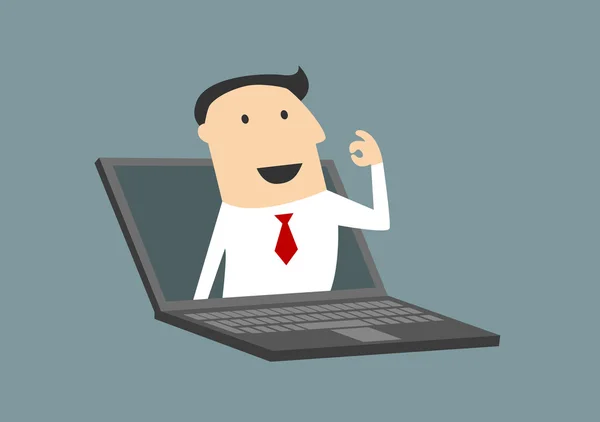 Businessman gesturing ok in laptop screen - Stok Vektor