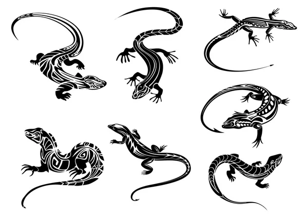 Lézards noirs avec ornement tribal — Image vectorielle