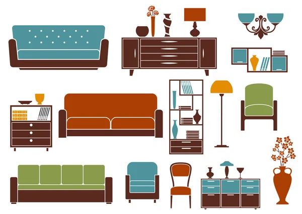 扁的家具和室内饰物 — 图库矢量图片