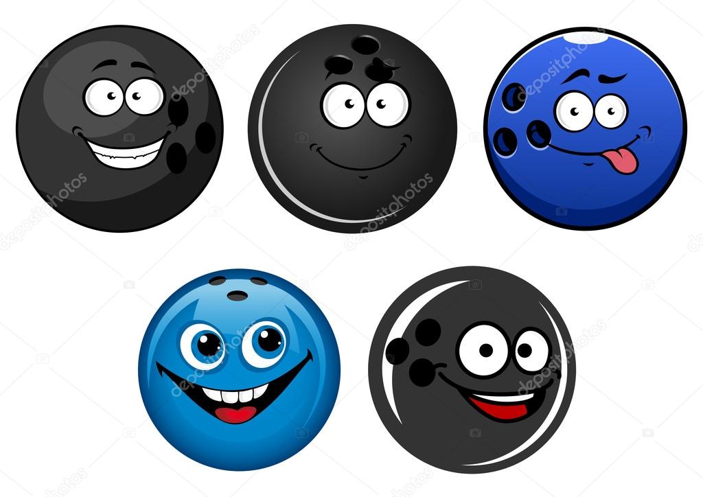 Blue and black bowling balls cartoon characters