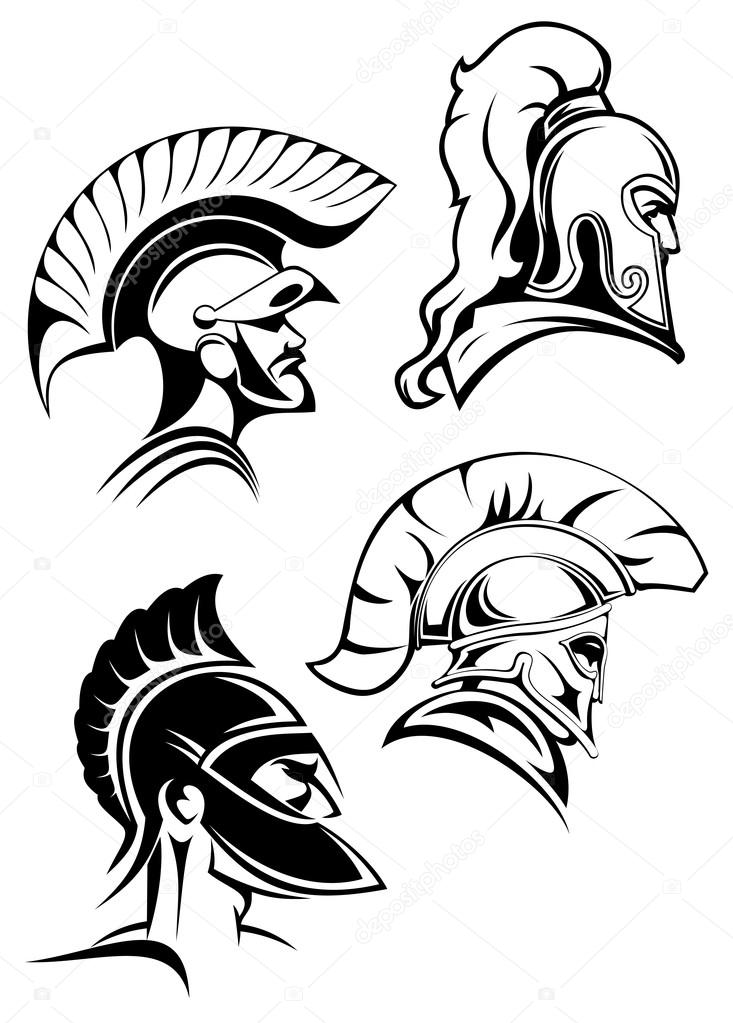 Outline spartan warriors or gladiators heads