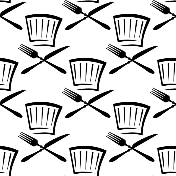 Chef toque with crossed cutlery seamless pattern — Stock Vector