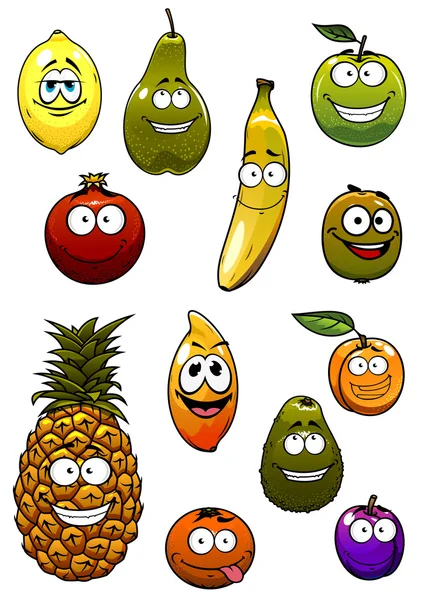 新鮮な熱帯および庭の果物の漫画のキャラクター — ストックベクタ