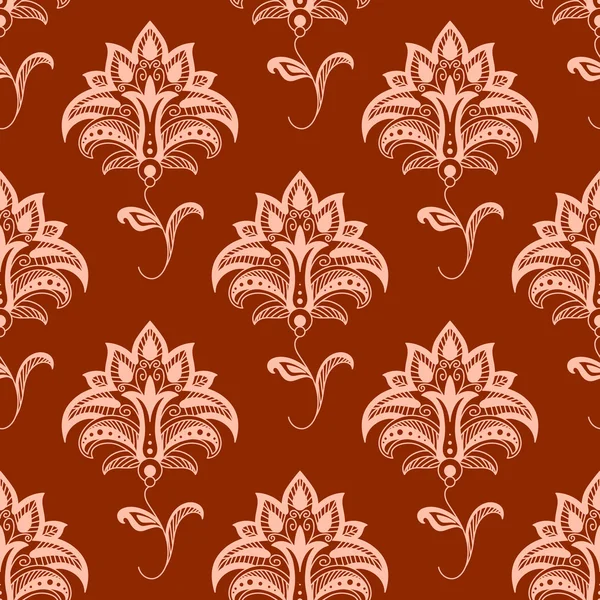 Oriental floral seamless pattern on maroon background — Stock Vector