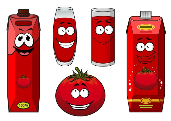 Doğal domates suyu sebze ve çizgi film karakterleri — Stok Vektör