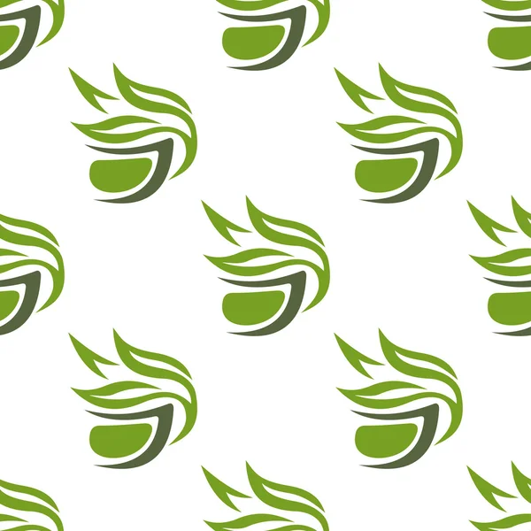 Zöld vagy gyógynövény tea cups zökkenőmentes minta — Stock Vector