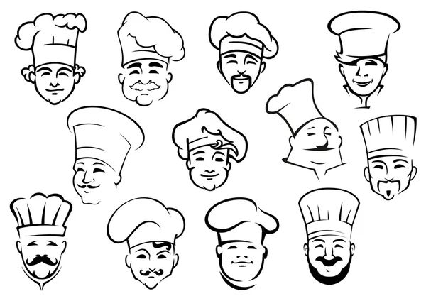 Desenhos multiétnicos de personagens de chefs em toques —  Vetores de Stock