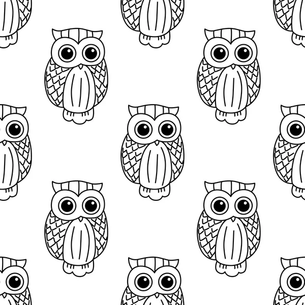 Vintage cute black owls seamless pattern — Stock Vector