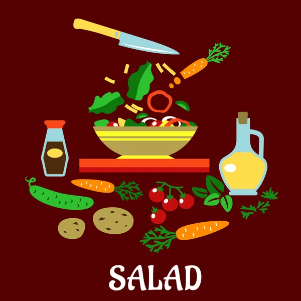 Proceso de cocción de ensalada de verduras — Vector de stock