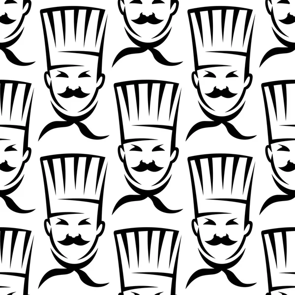 Mustached chef in professional uniform seamless pattern — Stock Vector