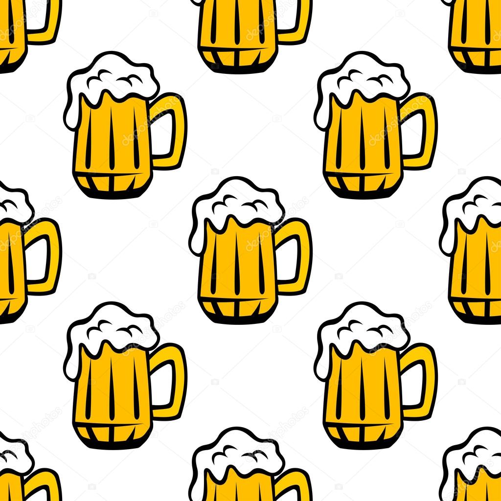 Frothy beer tankards seamless pattern