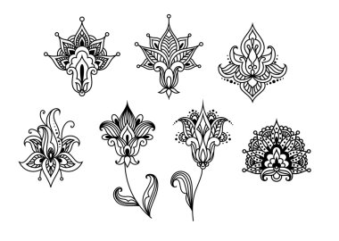 Soyut Hint desenli çiçek tasarım öğeleri