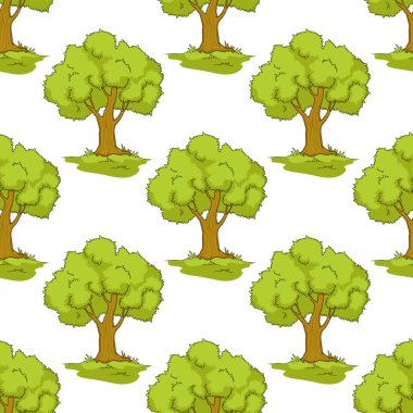 Karikatür yeşil ağaçları ile Seamless Modeli