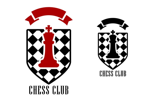 Emblema degli scacchi con re su scudo a scacchi — Vettoriale Stock