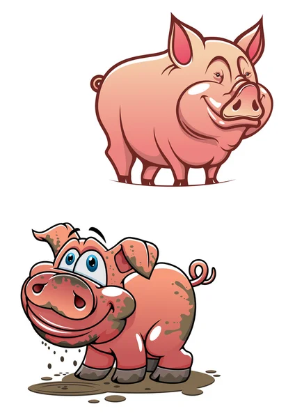 Dessin animé cochon sale et propre cochon rose — Image vectorielle