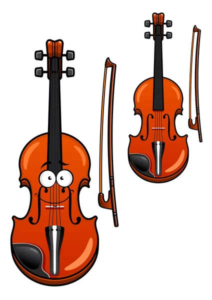 Caráter de violino de desenho animado sorridente com arco — Vetor de Stock