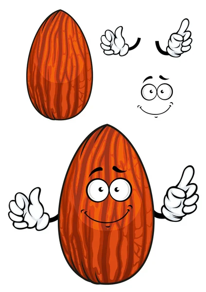 Cartoon shelled almond nut character — Stock Vector