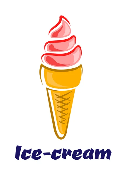 Sweet strawberry ice cream cone — Stock Vector