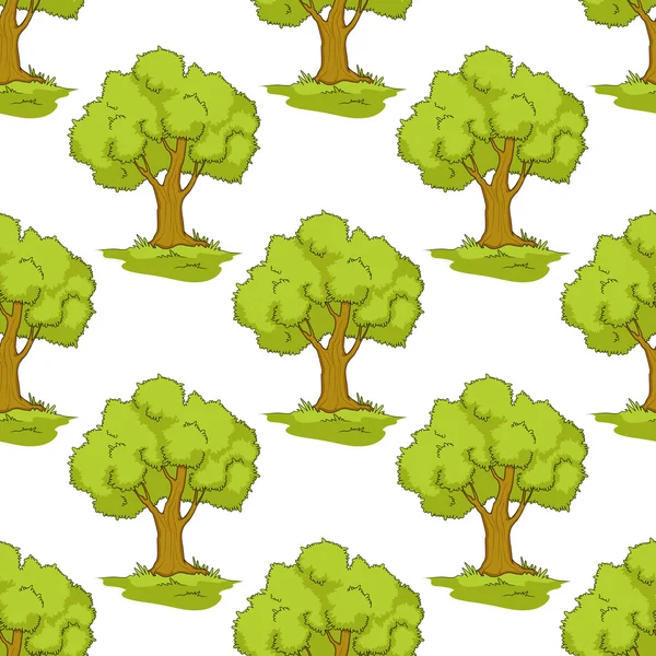 Seamless pattern with cartoon green trees — Stock Vector