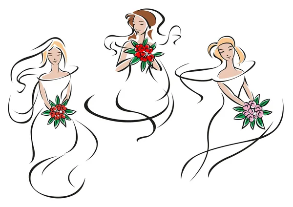 Novias o damas de honor en trajes de novia clásicos — Vector de stock