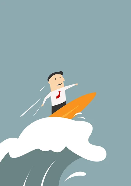 Businessman surfing on a wave of success - Stok Vektor