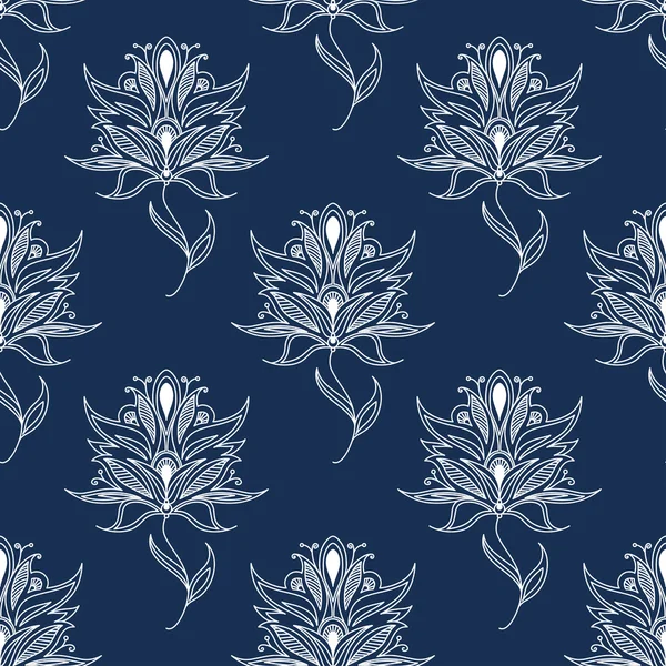 Motif paisley floral blanc sans couture — Image vectorielle