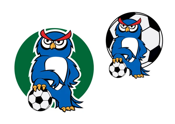 Cartoon Uil karakter met voetbal bal — Stockvector