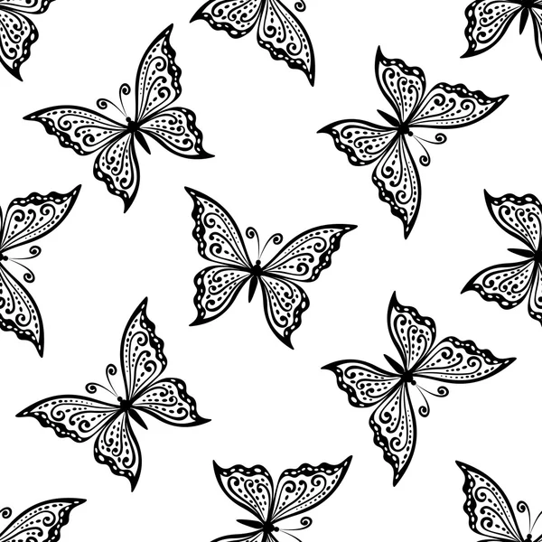 Outline flying butterflies seamless pattern — Stock Vector