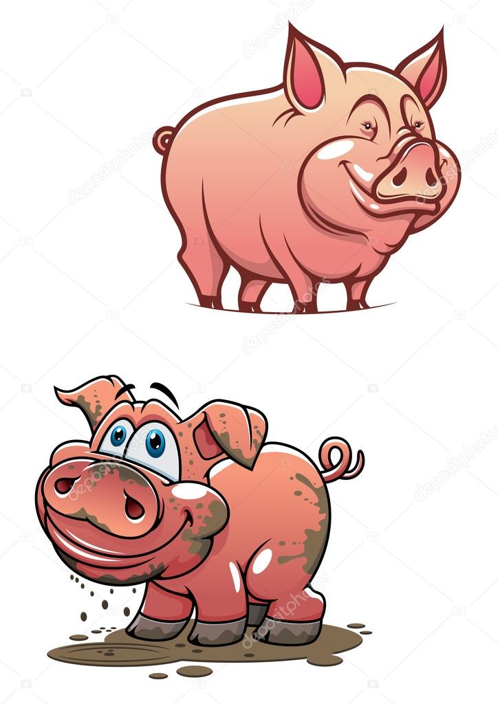 Cartoon dirty piggy and clean pink pig