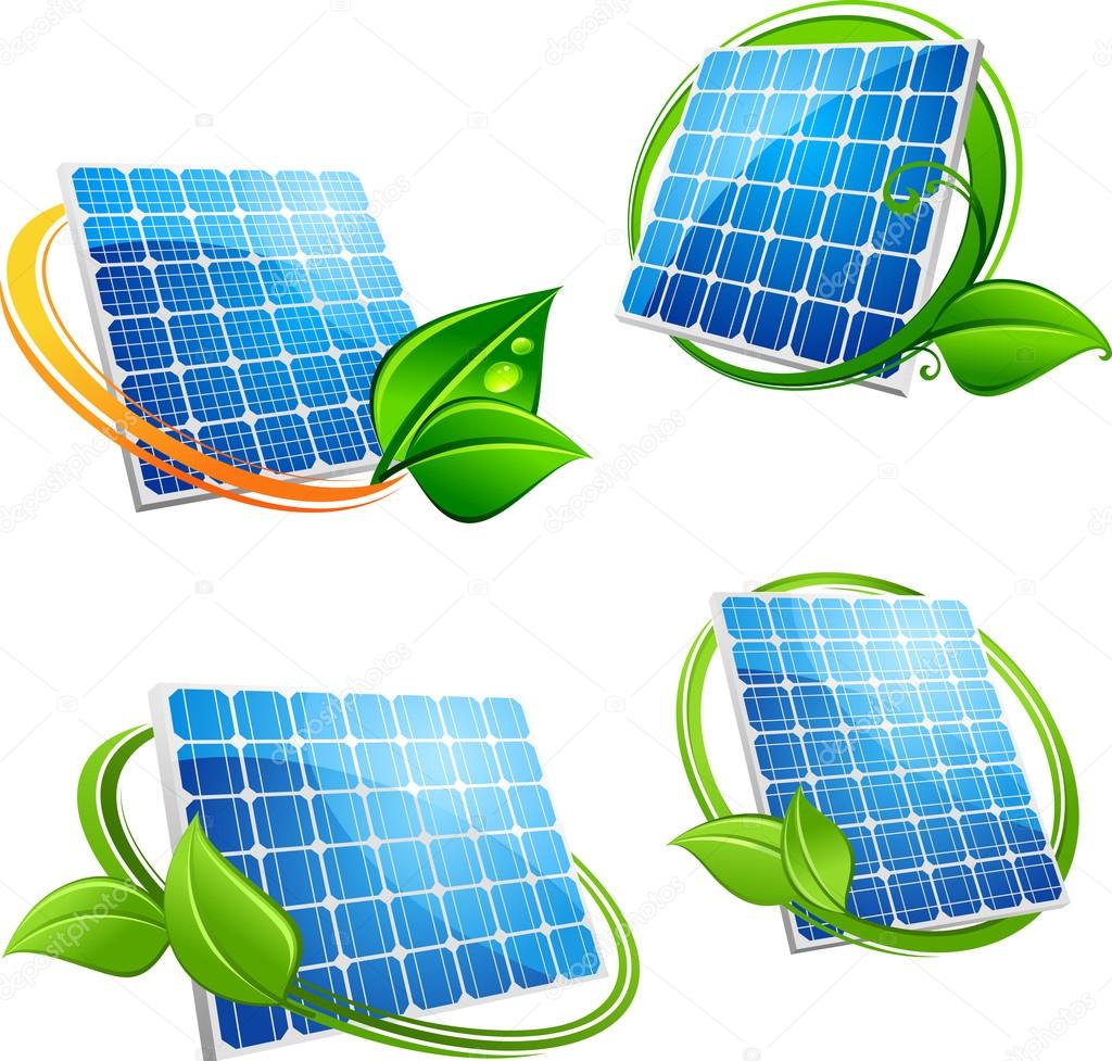 Cartoon solar panel with leafy frames