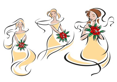 Gelinler veya nedime siluetleri çiçekli