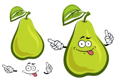 Komik yeşil sarı armut meyve karakter