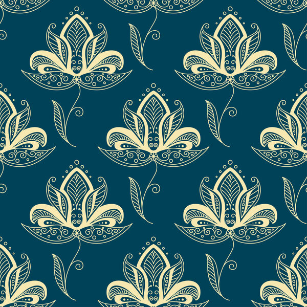 Oriental paisley beige flowers seamless pattern