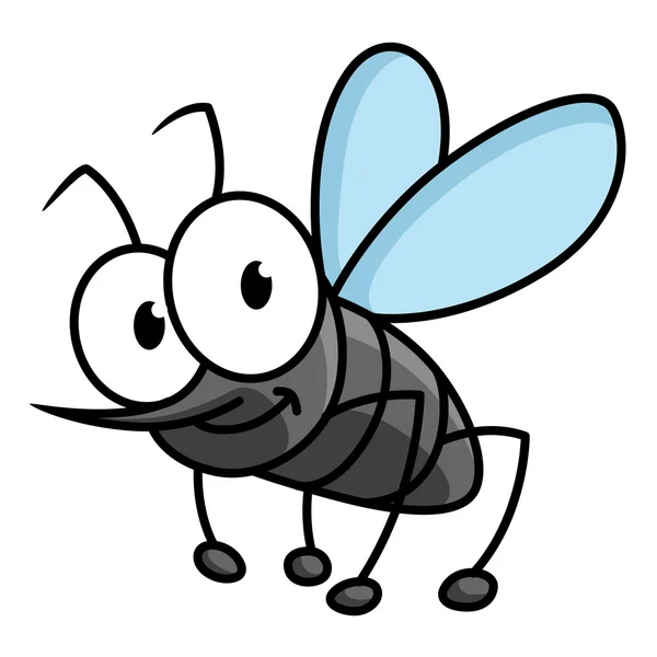 Engraçado sorrindo personagem de desenho animado mosquito cinza — Vetor de Stock