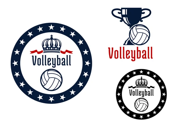 Voleibol deporte juego emblemas heráldicos — Vector de stock
