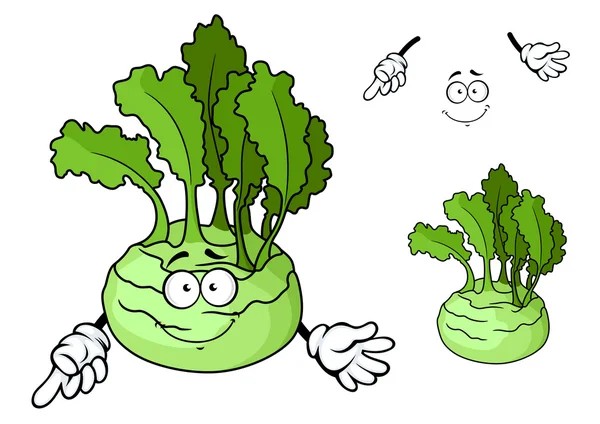 Cartone animato sorridente maturo kohlrabi personaggio cartone animato vegetale — Vettoriale Stock