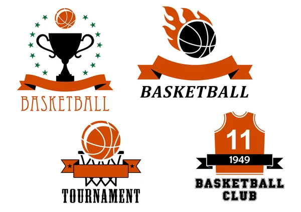 Modèles d'emblème de club et tournoi de basket-ball — Image vectorielle