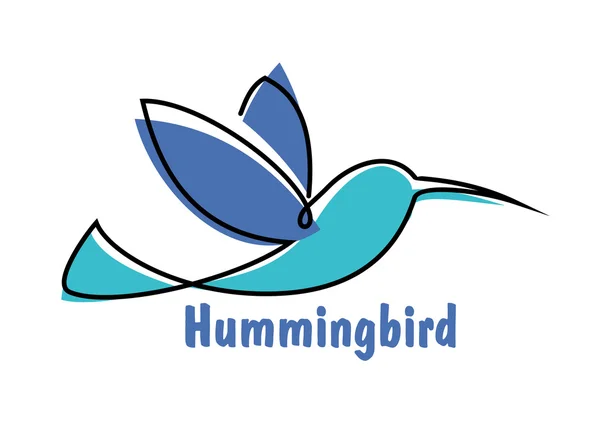 Blue soaring hummingbird or colibri symbol — Stock Vector