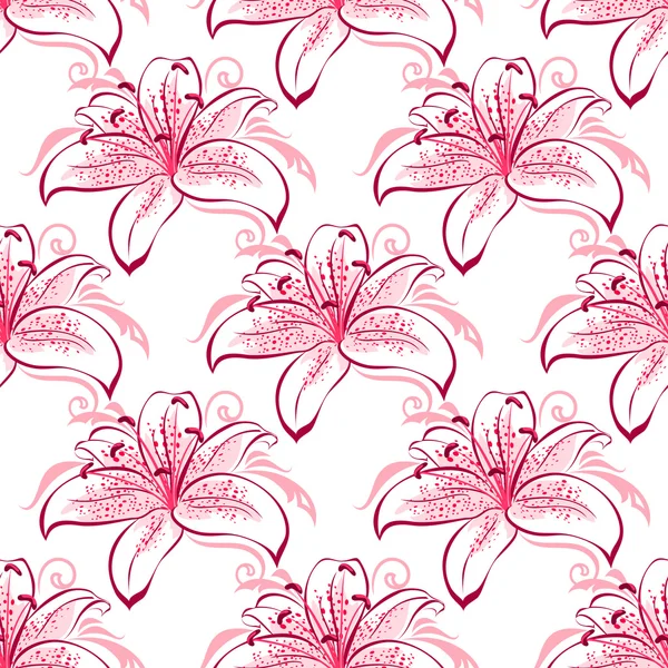 Pink and purple lilies seamless pattern — Stock Vector