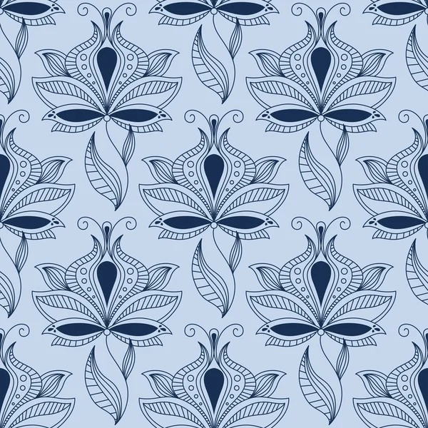Luftige Spitze indisch blau florales nahtloses Muster — Stockvektor