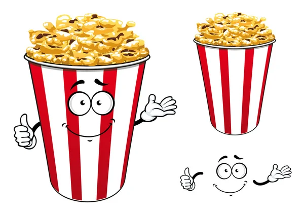 Striped red paper bucket of popcorn cartoon character — Stock Vector