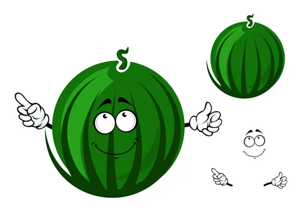 Cute cartoon striped green watermelon character — Stock Vector
