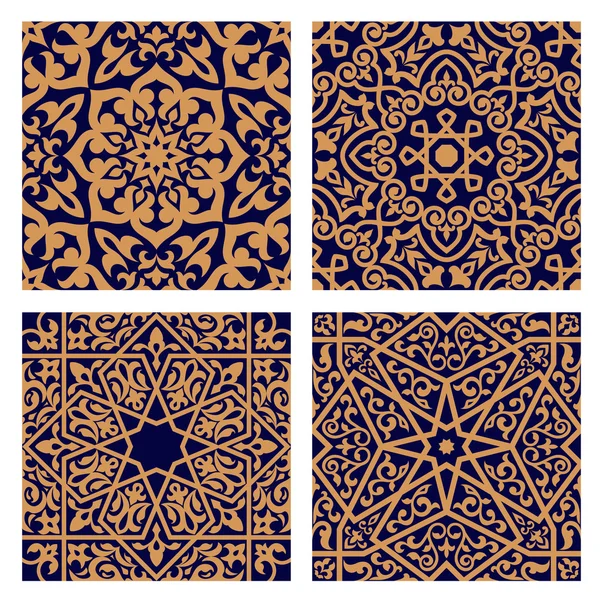 Motifs géométriques arabes sans couture avec éléments de feuillage — Image vectorielle