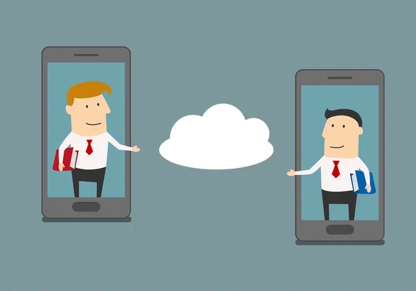 Gli uomini d'affari scambiano informazioni tramite servizio cloud — Vettoriale Stock
