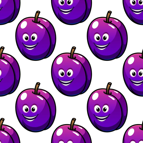 Cartoon violet plum fruit seamless pattern — Stock Vector