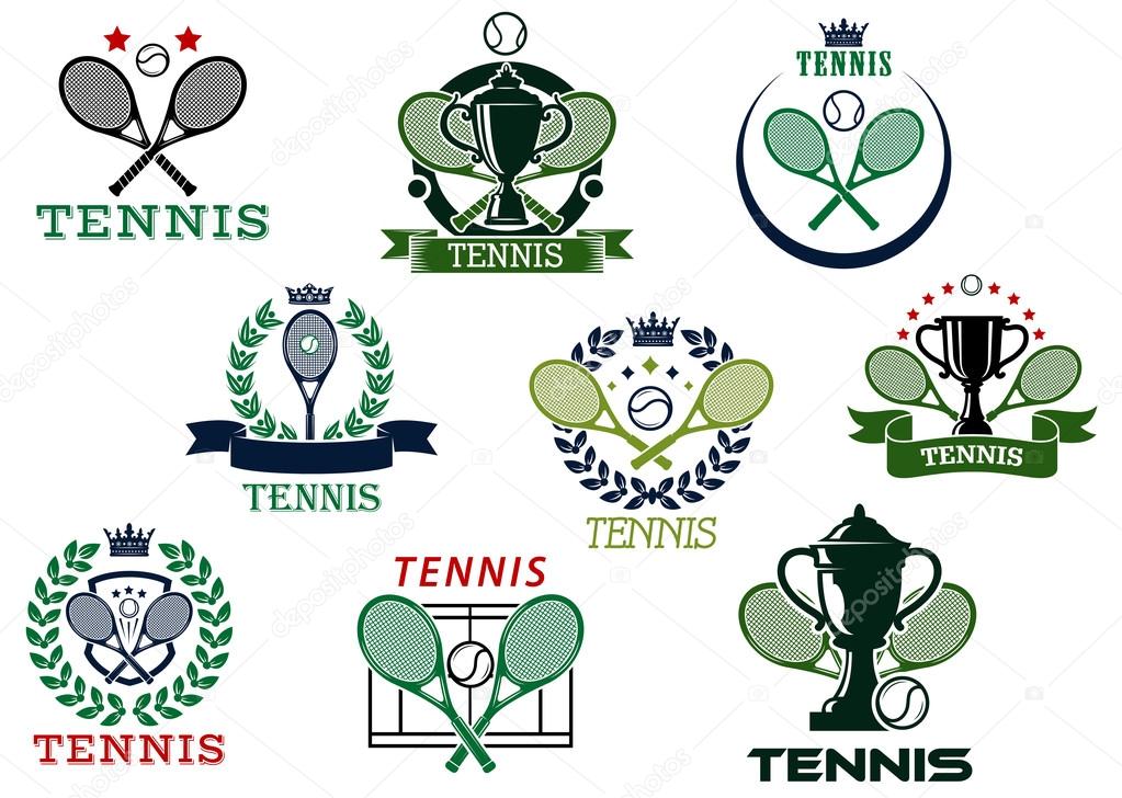 Tennis emblems with equipment and heraldic elements