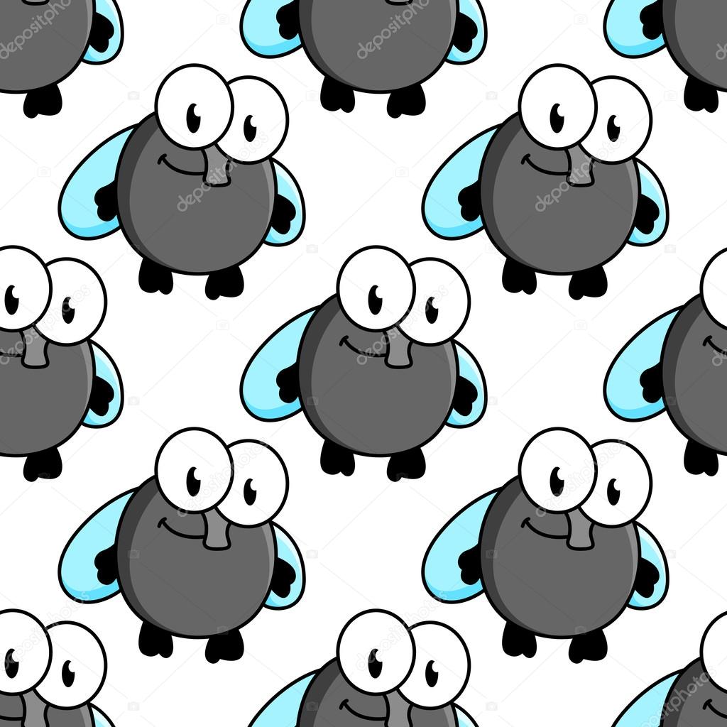 Fly cartoon characters seamless pattern