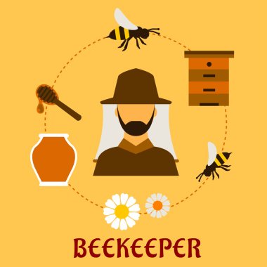 Beekeeping concept with beekeeping and apiculture symbols clipart