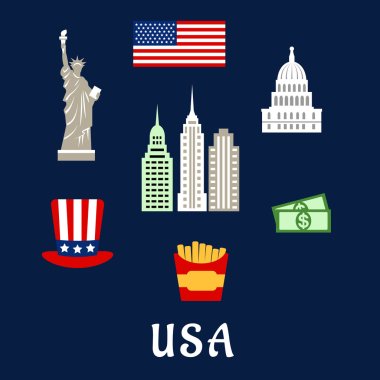 USA famous architecture and culture symbols concept clipart