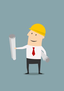 planları ve planları ile kask içinde mühendis